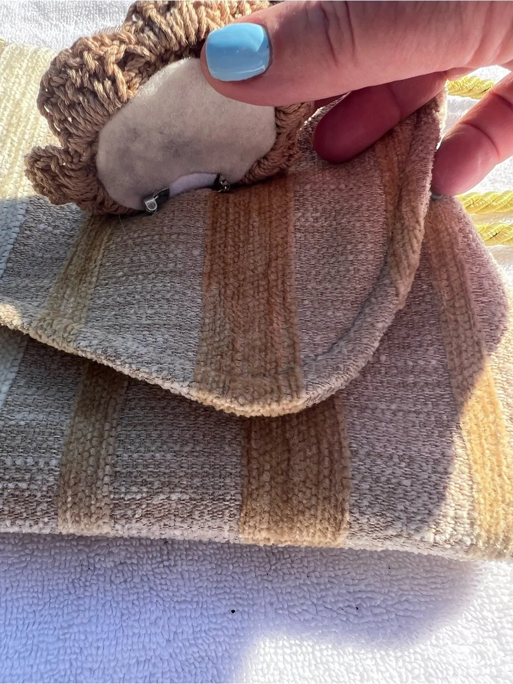 Beige & Gold Striped Women’s Evening Crossbody Bag with Floral Accent